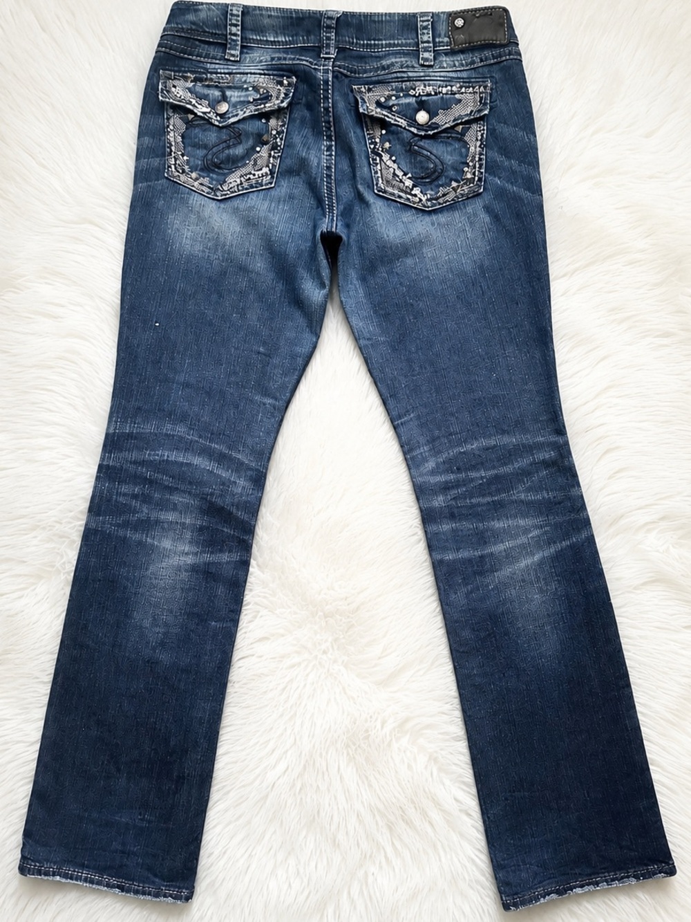 Embellished Silver bootcut jeans 31/33” like new